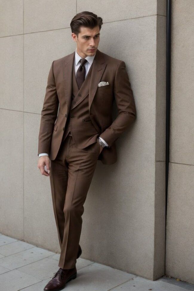 Premium Coffee Brown Wool 3-Piece Suit