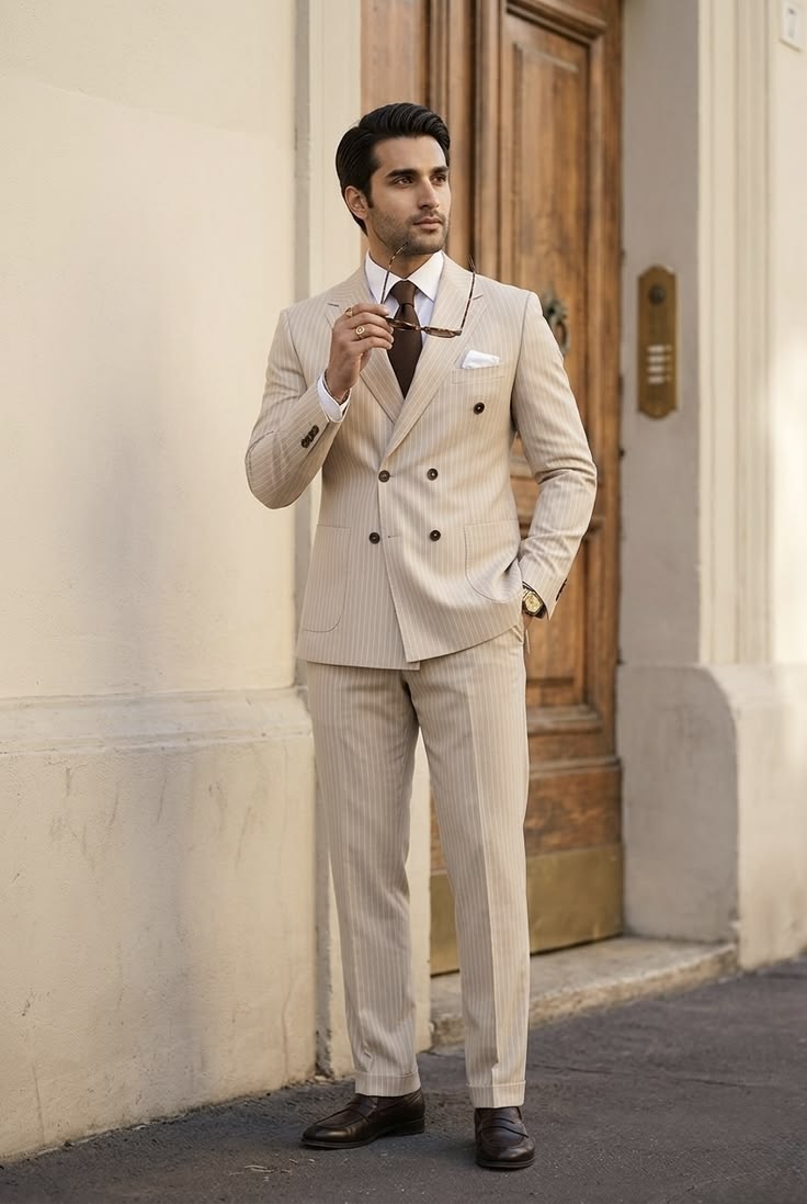 Cream Ivory Double-Breasted Wedding Suit: