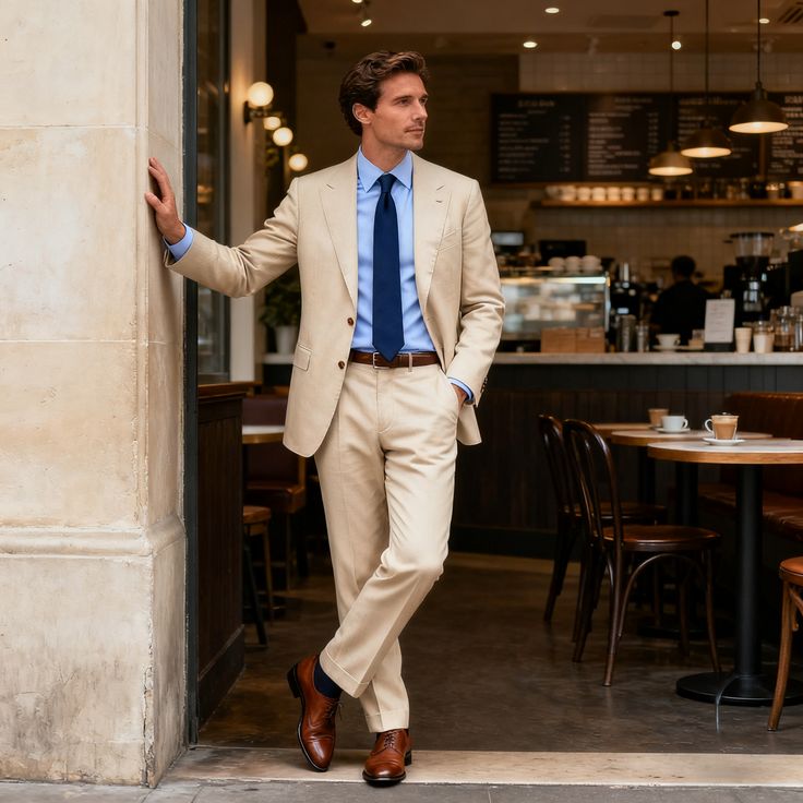 Beige Linen Suit for Tropical Weather