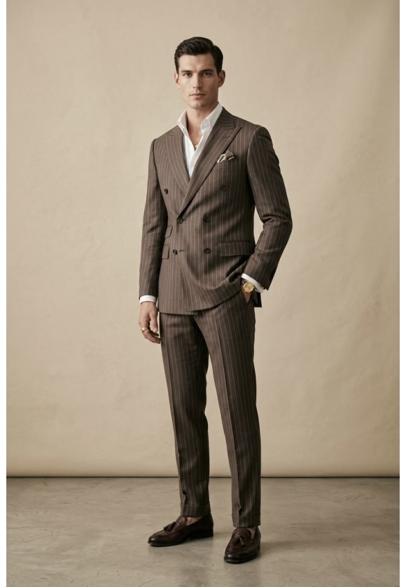 Espresso Brown Double-Breasted Suit: