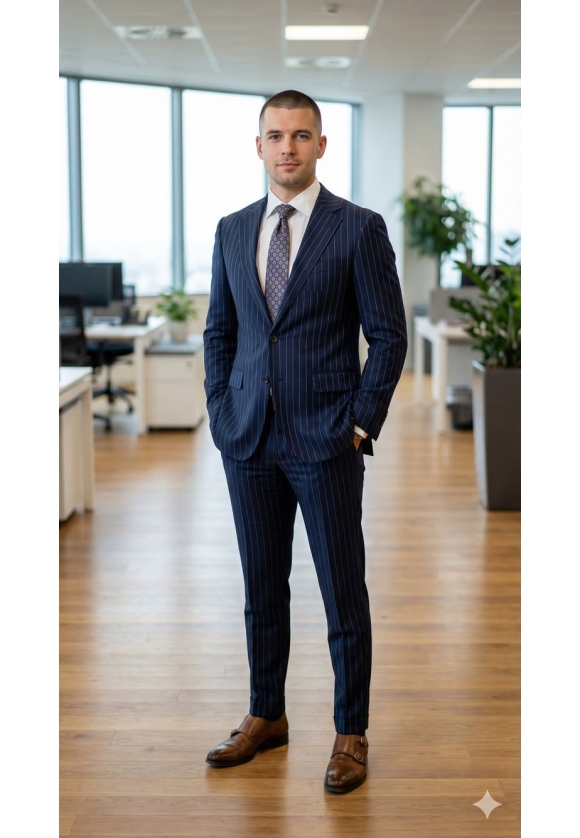 Navy Blue Pinstripe Slim Fit Suit