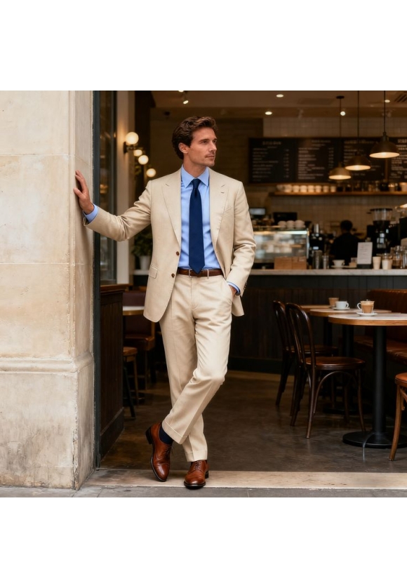 Beige Linen Suit for Tropical Weather